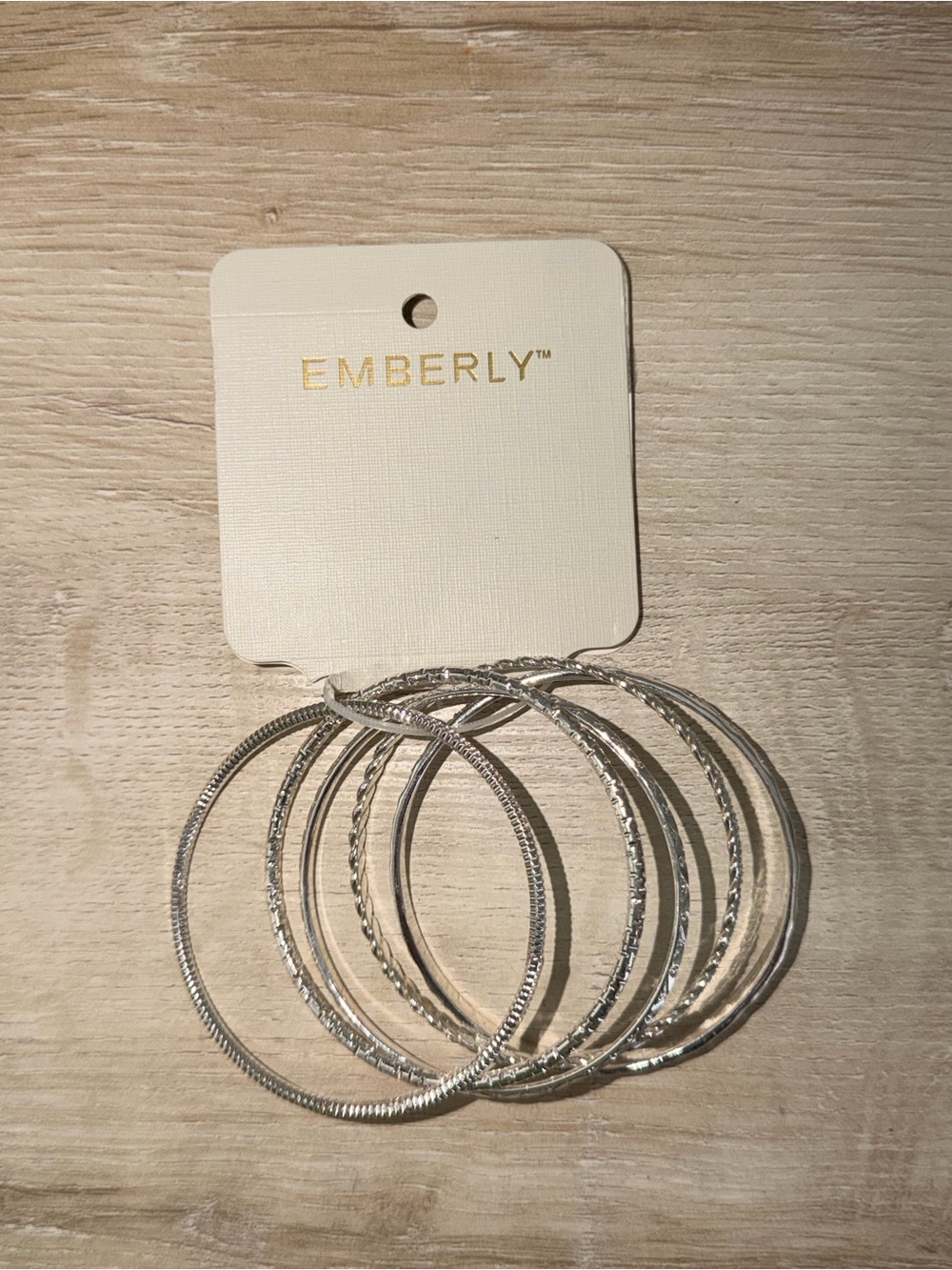 EMBERLY Silver-Tone Multi-Texture Bangle Bracelet Set of 5